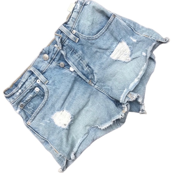 Socialite Pants - SOCIALITE Blue Denim Button Up Distressed Shorts